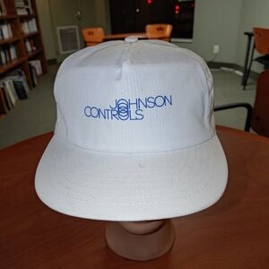 Vtg Johnson Controls Printed Logo Leather Strapback Cap Hat OS